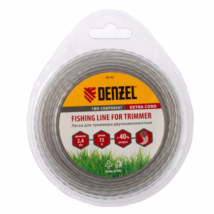 Doua linii de pescuit cu doua componente pentru un patrat de tuns, 2,4 mm x 15 m, cablu suplimentar Denzel