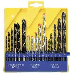 Un set de exercitii pe beton, metal, lemn 3-4-5-6-8-10 mm, 18 buc, cutie de plastic, cilindrica sparta sparta