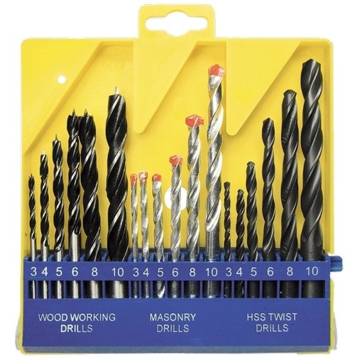 Un set de exercitii pe beton, metal, lemn 3-4-5-6-8-10 mm, 18 buc, cutie de plastic, cilindrica sparta sparta