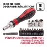 Tournevis réversible avec jeu d'embouts et douilles, CrV, 1/4", 16 pcs// Matrix