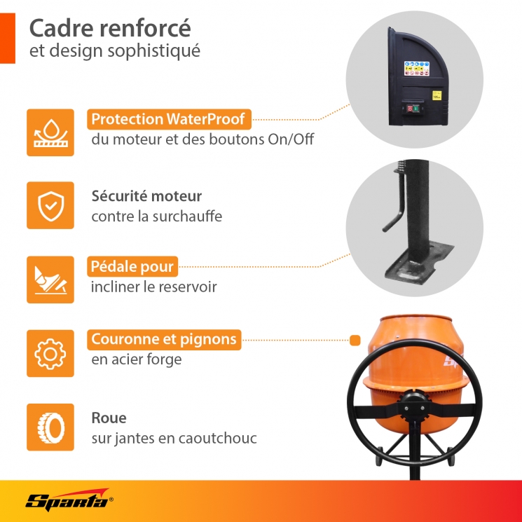 Betonniere CM-200S, 200 l, puissance 800 W// Sparta