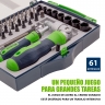 Destornilladores reversibles con juego de puntas y vasos, 61 uds, CrV Sibrtech
