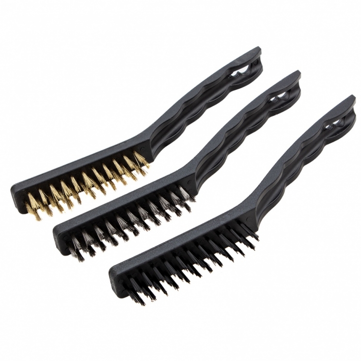 Un set de perii, 3 buc, metal cu maner din plastic, matrice mare