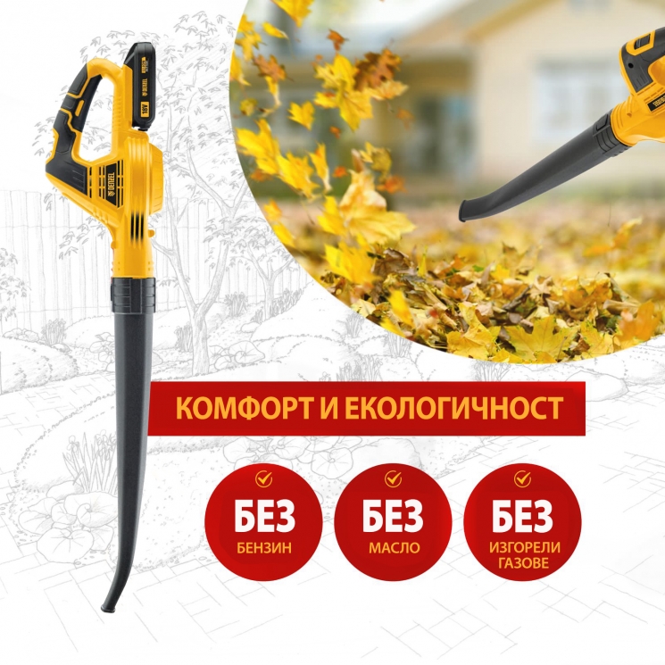 Акумулаторен вентилатор RB190-18, Li-ion, 18 V, 2 Ah, 190 kmh, 60 m3h Denzel